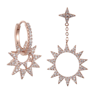 Asymmetrical Sun Earrings with Crystal Inlay